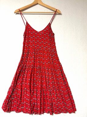 Live Happy by Natural Life Red Boho Floral Tiered Swing Sundress Size XS/S